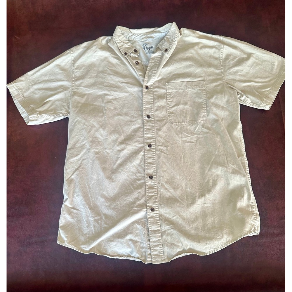 Reel Legends Mens XL Khaki Tan Cotton Short Sleeve Button Down Fishing Shirt